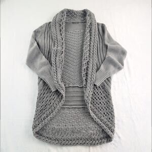 Eddie Bauer Long Tail Crochet Knit Cardigan Grey Women's Med Romantic Dainty